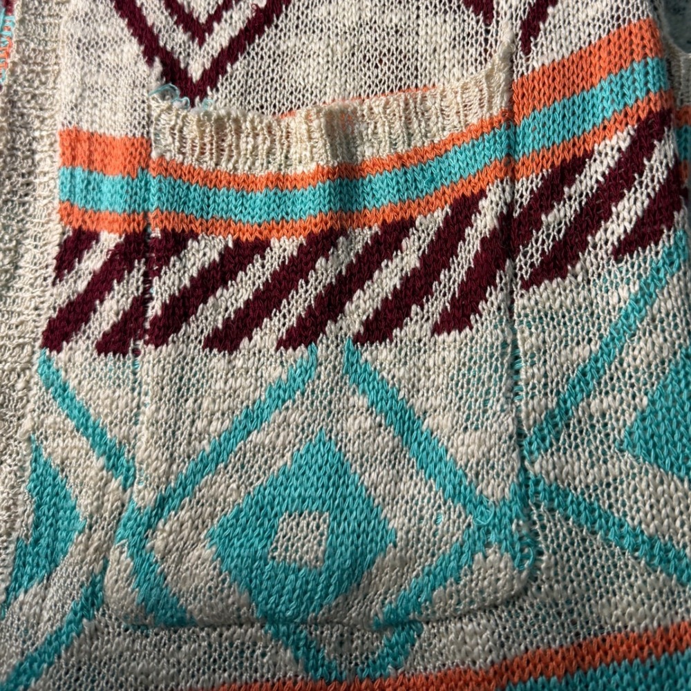 Demanding Womens M Aztec Cardigan Duster Hooded Fringe Southwestern Boho - Picture 3 of 11